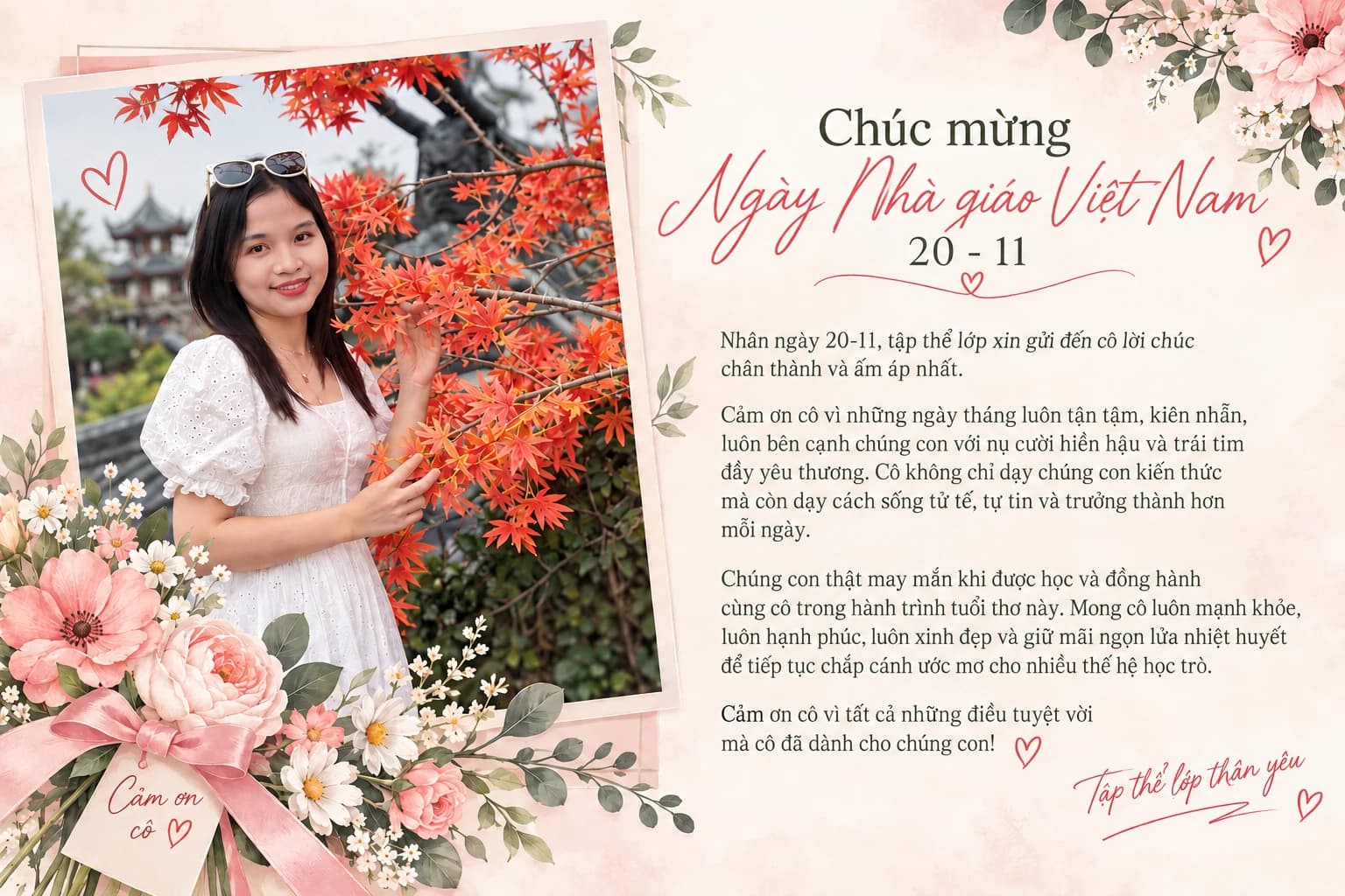 Tấm thiệp chúc mừng dành tặng cô Thanh Nga